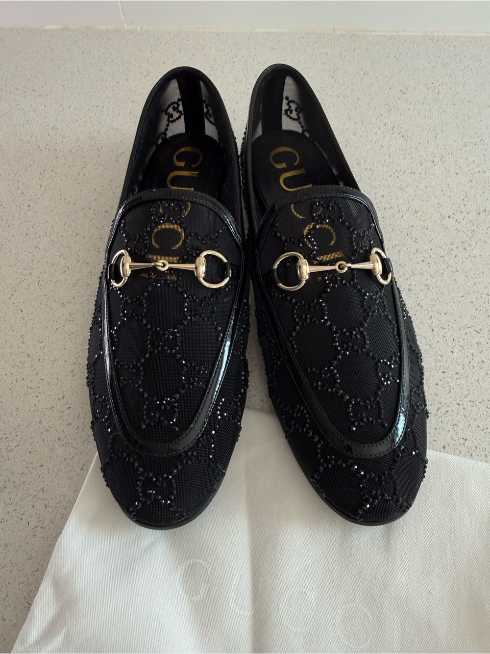 Gucci GG Jordan Loafers Crystal/Mesh Black Size EU 39 US 9 - Picture 1 of 9